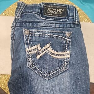 Miss Me Blue Straight Leg Jeans with Decorative Back